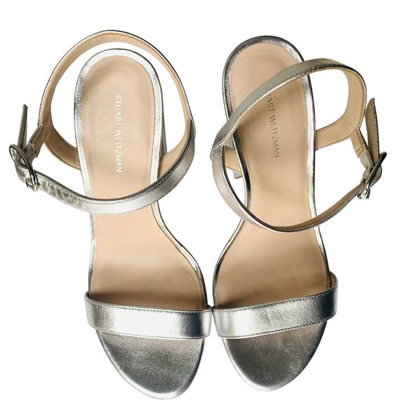 STUART WEITZMAN Dancer Block 120 Platform Sandal 9.5B Silver Metallic VGUC - Picture 4 of 14